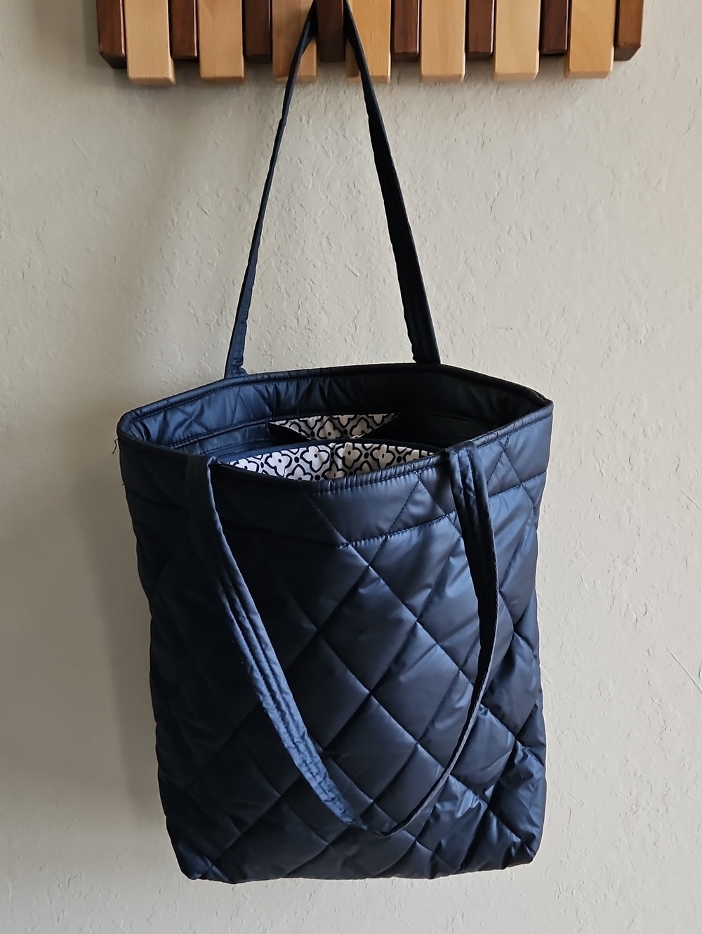 Vera Bradley Quilted Navy Tote with Patterned Interior